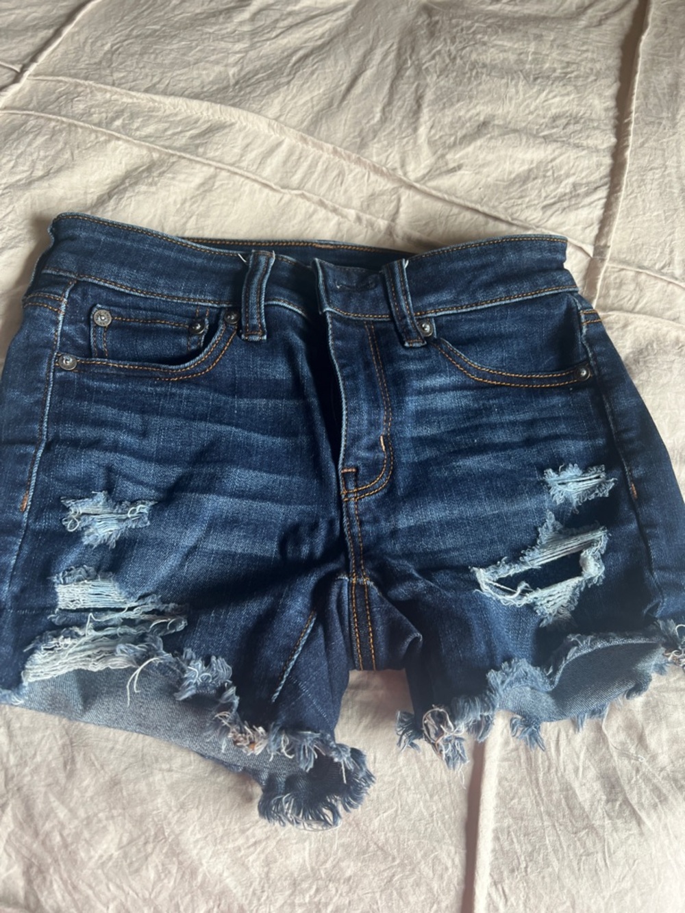 American Eagle Outfitters Dark Blue Distressed Denim Shorts